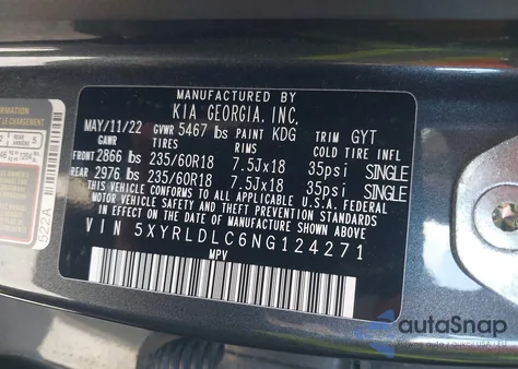 2022 Kia Sorento X-Line S z USA, uszkodzony, nr VIN 5XYRLDLC6NG124271